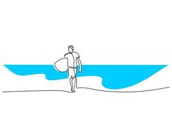One single continuous line of man playing on the beach vector