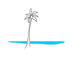 One single continuous line of coconut tree on the beach vector