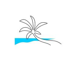 One single continuous line of coconut tree on the beach vector