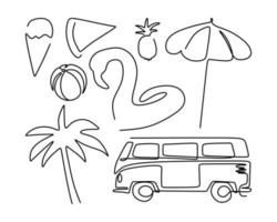 One single continuous line of beach picnic stuff set vector