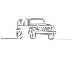 One single continuous line of old SUV car. Classic transportation vector