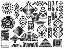 ethnic tribal hand drawn elements set in black white style.