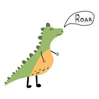 Vector illustration of cute dinosaur. Green roaring dinosaur.