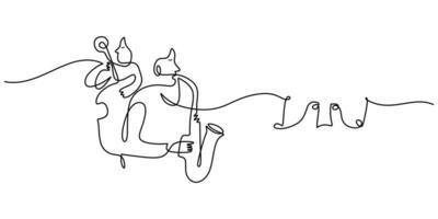 One single continuous line of jazz musician and music notes vector