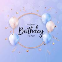 Diseño de banner de felicitaciones de feliz cumpleaños con confeti, globos para fiesta de fondo de vacaciones. ilustración vectorial vector