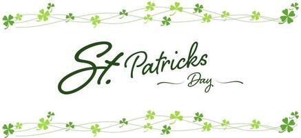 feliz día de san patricio con licencia de trébol o trébol verde sobre fondo blanco para banner, sitio web de logotipo y tarjeta. celebración y festival irlandés. vector