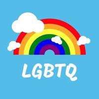 concepto lgbtq. arco iris y nube blanca con texto sobre fondo azul. vector