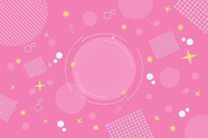 kawaii pink background with yellow star, square dots and straight-line circle for backdrop vector