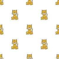 Yellow cat hand draw on white background. Seamless pattern for backdrop. vector