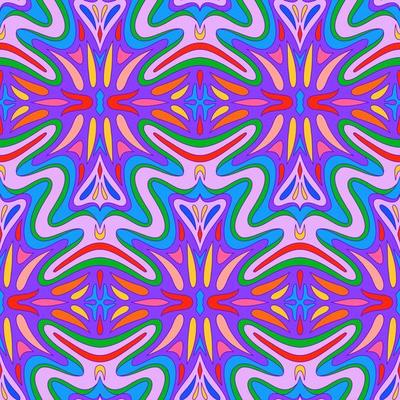 Hand Drawn Groovy Psychedelic Vector Seamless Pattern Design