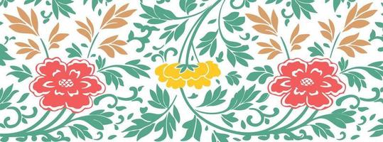 Floral pattern ornament in old Chinese style on white background, vector illustration.