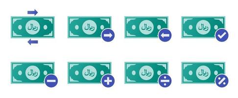 conjunto de iconos de transacción de dinero riyal saudí vector