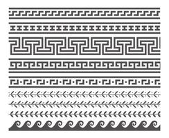 marcos sin costuras de estilo griego. conjunto de bordes geométricos. patrón de ornamento vectorial. elementos de decoración mediterránea. vector