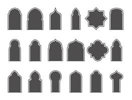 conjunto de ventanas y puertas árabes. silueta de elementos de la arquitectura islámica. pasos vectoriales 10 vector