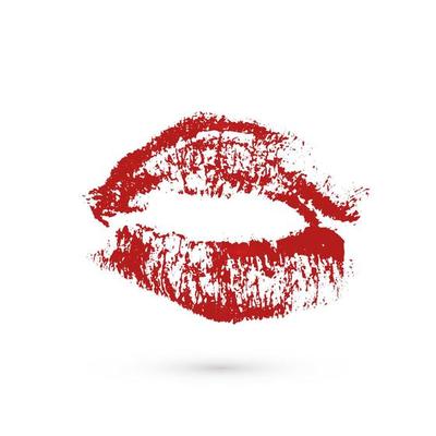 Red lipstick kiss on white background. Imprint of the lips vector illustration. Valentines day theme print.Kiss mark icon. Easy to edit template for greeting card, poster, banner, flyer, label, etc.