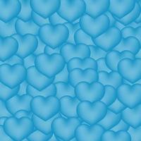 Light blue hearts 3d background. Valentine s day shiny greeting card. Romantic vector illustration. Easy to edit design template.