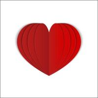 Red heart isolated on white. Symbol of love for Valentine s day greeting card. Realistic 3d folded heart paper cut style. Vector illustration. Easy to edit template for your design projects.