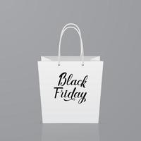 Black Friday calligraphy lettering on white paper shopping bag. Shopping and sale concept vector illustration. Eco packaging.