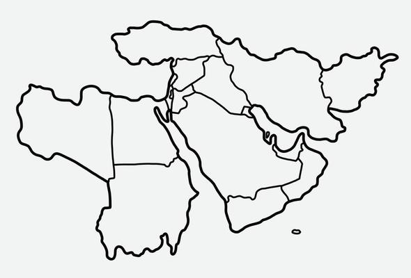 doodle freehand drawing of middle east map.