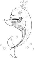 Coloring page. Cute and funny whale with water splashes vector