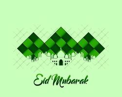 Eid Mubarak vector design greeting card background. Eid al Fitr illustration in a paper-cut style with mosque