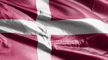 danmarks textilflagga vajar på vindslingan. danmark banderoll vajande på vinden. tyg textilvävnad. full fyllning bakgrund. 10 sekunders loop. video