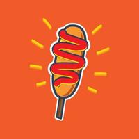 delicioso corndog con diseño de vector de color plano de ketchup para icono de comida, símbolo y logotipo. eps 10 trazo editable