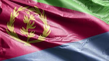eritrea textilflagga långsamt viftande på vindslingan. eritreansk banderoll svajar smidigt på vinden. tyg textilvävnad. full fyllning bakgrund. 20 sekunders loop. video