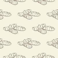 Hand drawn ginger root seamless pattern. Ginger wallpaper. vector