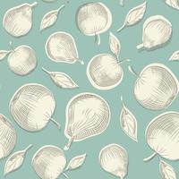 Apple tree leaf and pear backdrop. Pear and apples seamless pattern vector