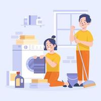 People Cleaning the House and Doing Laundry vector