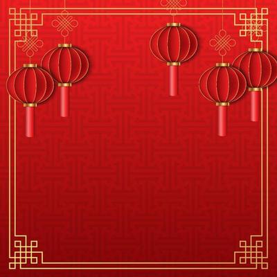 Chinese background, decorative classic festive red background and gold frame, vector illustration