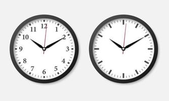 Minimal black wall clock isolated on white background,  vector illustration
