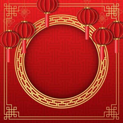 Chinese background, decorative classic festive red background and gold frame, vector illustration