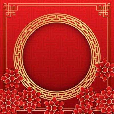 Chinese background, decorative classic festive red background and gold frame, vector illustration