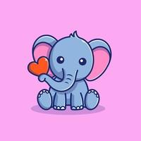 Cute Elephant Sitting With Love Cartoon Vector Icon  Illustration. Animal Nature Icon Concept Isolated Premium  Vector. Flat Cartoon Style.