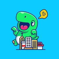 Angry Dinosaur Destroy City Cartoon Vector Icon Illustration.  Animal Nature Icon Concept Isolated Premium Vector. Flat  Cartoon Style.