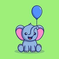 Lindo elefante sentado con ilustración de icono de vector de dibujos animados de globo. concepto de icono de naturaleza animal vector premium aislado. estilo de dibujos animados plana.