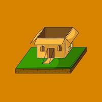 Small cardboard palace on a plot of land vector