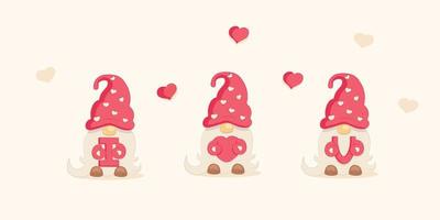 Cute Garden Gnome with Huge Red Heart Confession of Love for Valentines Day vector