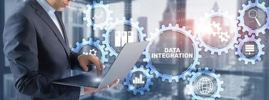 Data integration business internet technology concept. Mixed media photo