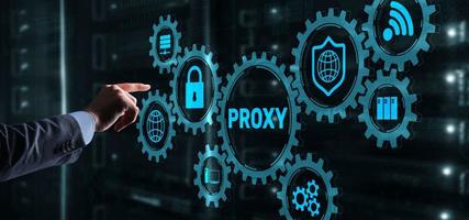 Proxy server. Cyber security. Concept of network security on virtual screen photo