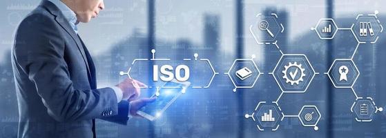 ISO certification concept standard quality control. International information security standard photo