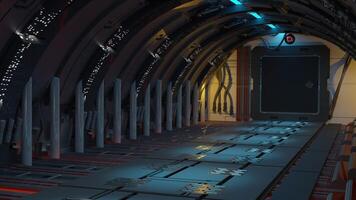 abstract background of Sci Fi Modern Futuristic Spaceship Tunnel Corridor gate, 3D illustration rendering photo