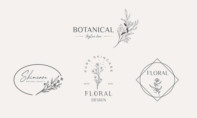 Premium Vector  Hand drawn floral botanical logo illustration collection  for beauty natural organic brand