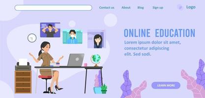 online education. Indonesian teacher is doing online learning for landing page vector concept