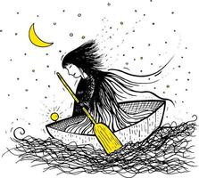 happy girl on boat at night vector