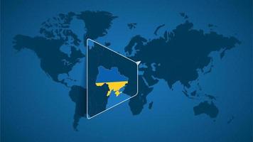 Detailed world map with pinned enlarged map of Ukraine and neighboring countries. vector