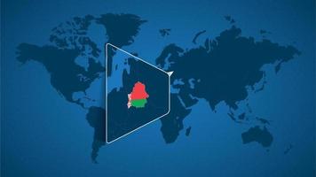 Detailed world map with pinned enlarged map of Belarus and neighboring countries. vector