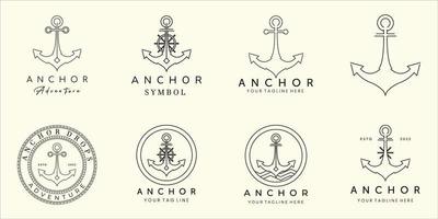 anchor ship logo set minimalist line art icon illustration template design vector